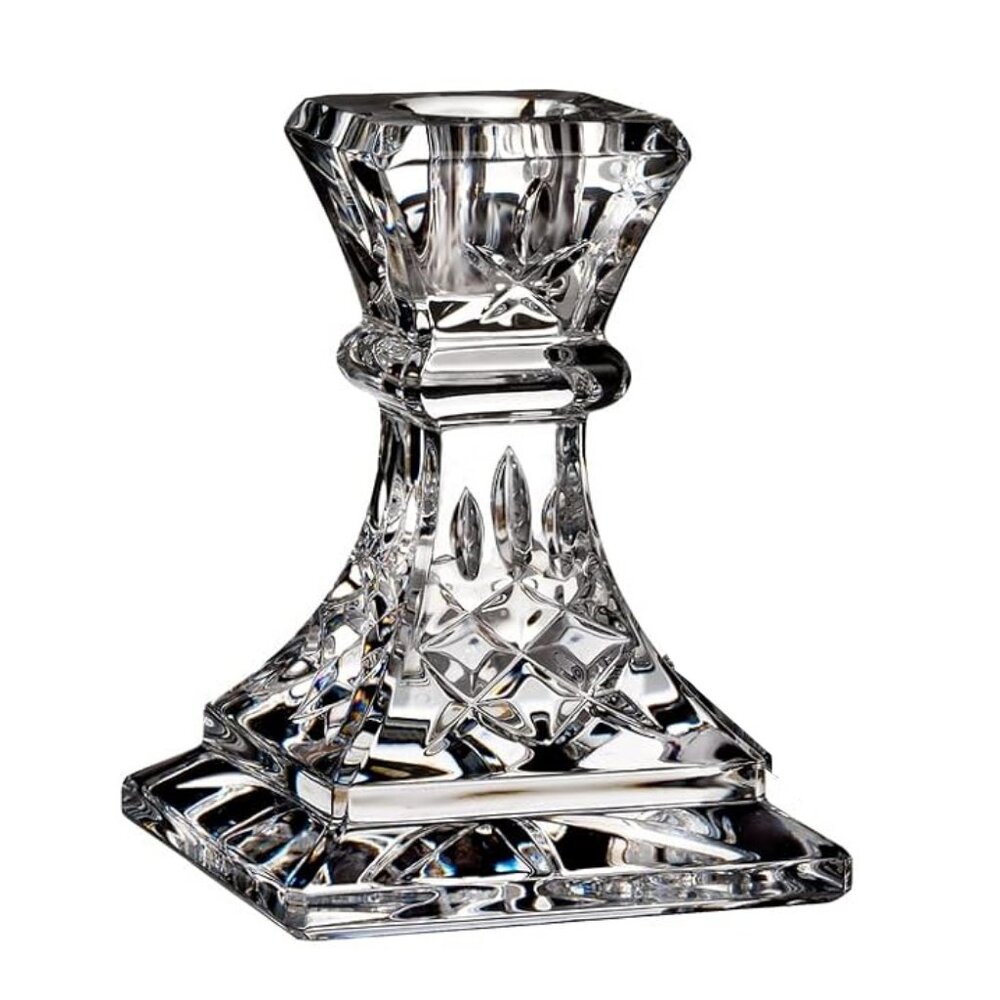 𝙎𝙄𝙂𝙉𝙀𝘿 Waterford Crystal Lismore 4" Candle Stick Holder ~ Square Base ~EUC